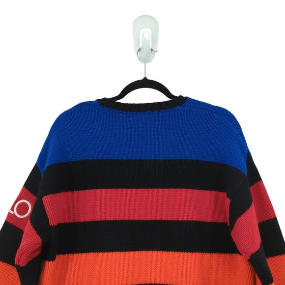 Polo Ralph Lauren Men S Logo Striped Wool Sweater Black Heavyweight Knit NEW - Picture 7 of 7